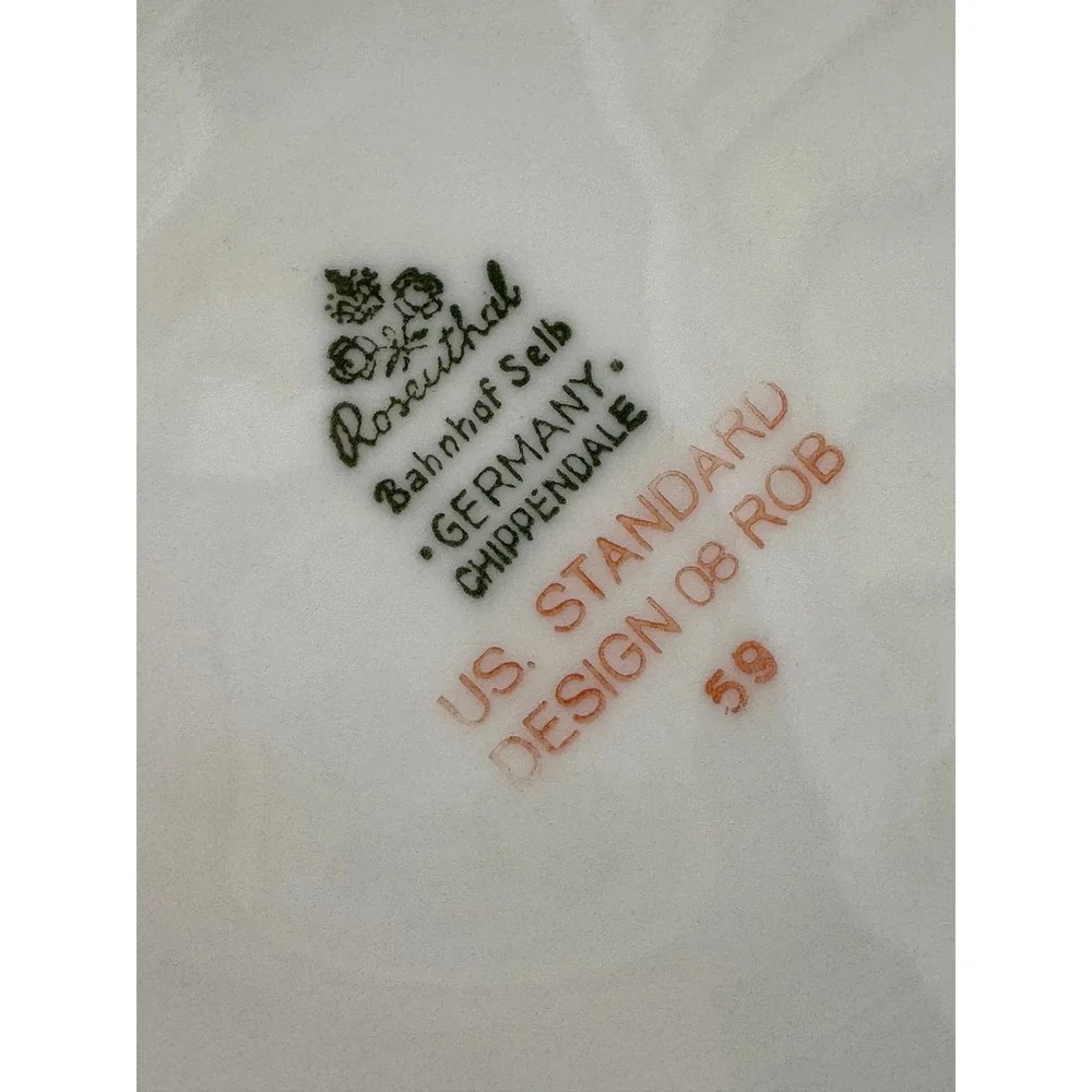 Rosenthal Germany Continental Green Floral Footed Serving Bowl Vintage Porcelain